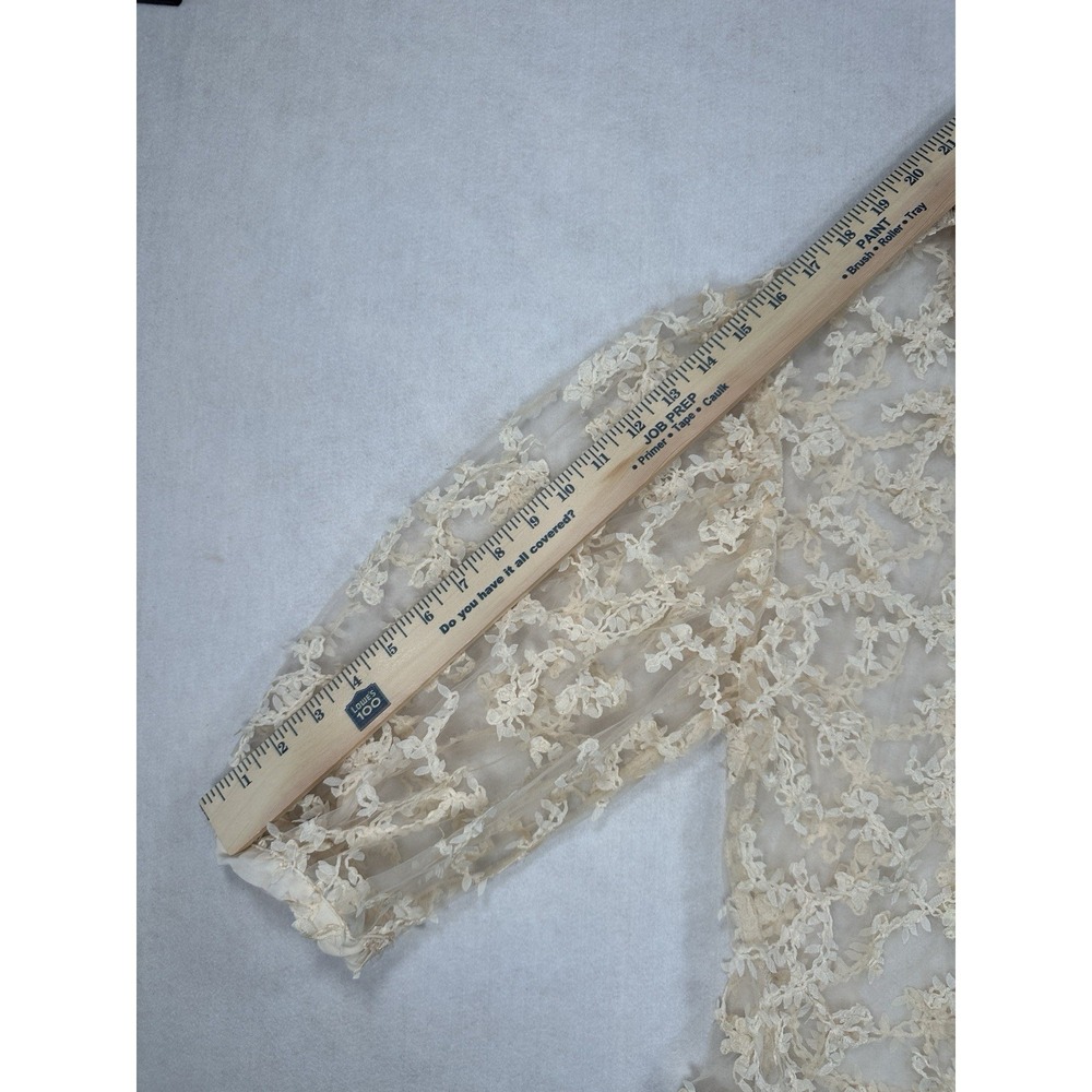 ZARA Cream Sheer Floral Lace Embroidered Cropped Balloon Sleeve Blouse Women's L - Picture 9 of 11